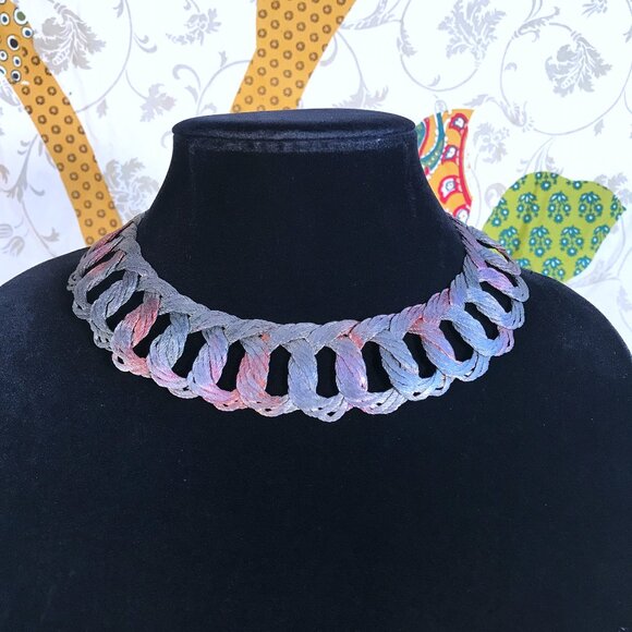 Flat Looped Metal Cable Necklace Industrial Arts Minimalist Wire Artisan Forged - Picture 1 of 9